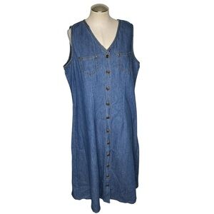 Vintage Sostanza Denim Button Front Midi Dress Size 16 USA 90s